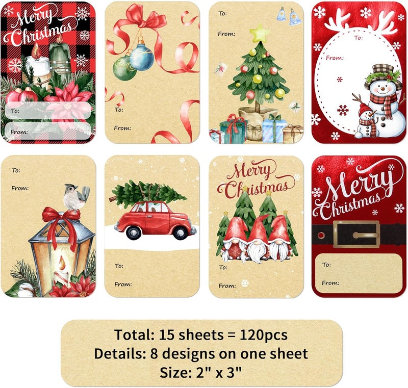 DreamBuilt Christmas Gift Tags, 120 PCS Self Adhesive Gift Stickers, 2"x3" to from Christmas Name Tags, Decorative Stickers for Presents - Image 2